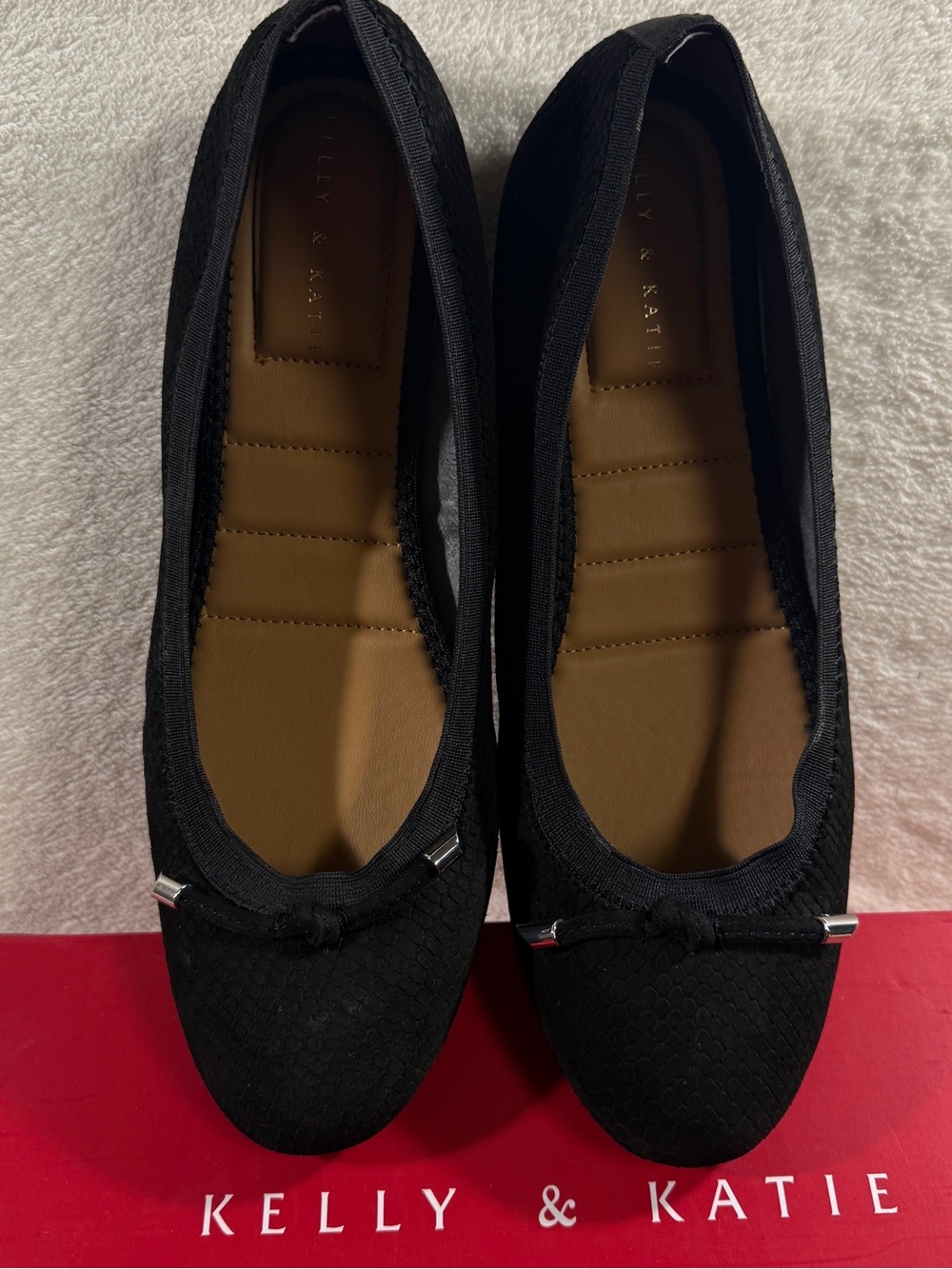 Kelly & Katie Black Quilted Ballet Flats with Bow Accent